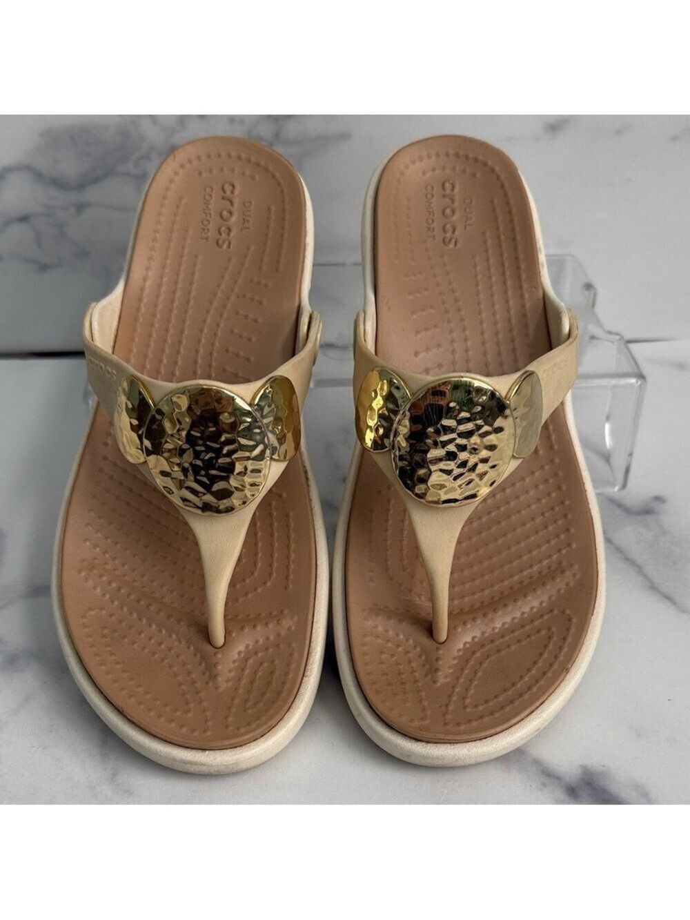 Crocs Sanrah Embellished Wedge Flip Sandal Size 6 W